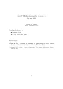 ECON4910 Environmental Economics Spring 2016 Tuesday 16. February Aud 6, Eilert Sundts hus
