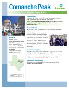 Comanche Peak Nuclear Power Plant Economic Impact Comanche Peak Nuclear Power Plant is proud to be a major contributor to the community in which our employees work and live. In 2014, Luminant paid more than $95 million s