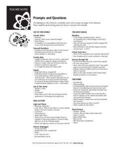 TEACHER NOTES  Prompts and Questions The following is a list of themes, vocabulary terms and concepts by region of the Museum. These would be good starting points for the pre- and post-visit materials.