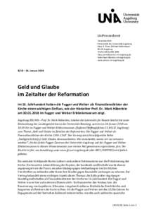 UniPressedienst Verantwortlich: Pressestelle der Universität Augsburg Klaus P. Prem, Michael HallermayerAugsburg Telefon