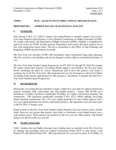 Colorado Commission on Higher Education (CCHE) December 5, 2014 Agenda Item II, H Page 1 of 2 Consent Item