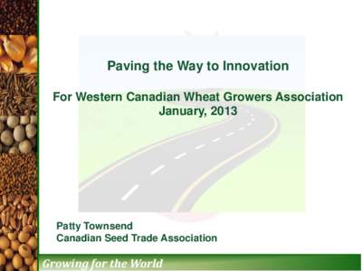 Paving the Way to Innovation For Western Canadian Wheat Growers Association January, 2013 Patty Townsend Canadian Seed Trade Association