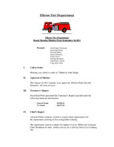 Elloree Fire Department  Elloree Fire Department Board Meeting Minutes From September 26,2011  Present: