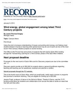 Wind energy, global engagement among latest Third Century projects:22 PM Published on The University Record (http://record.umich.edu) Home > Wind energy, global engagement among latest Third Century projects
