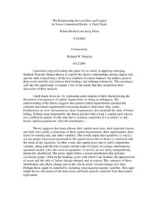 The Relationship between Risk and Capital In Swiss Commercial Banks: A Panel Study Robert Bichsel and Juerg Blum[removed]Comment by