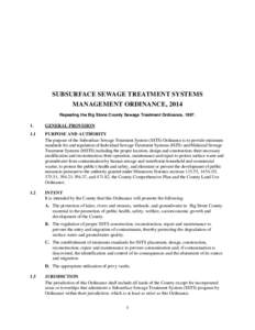 SUBSURFACE SEWAGE TREATMENT SYSTEMS MANAGEMENT ORDINANCE, 2014 Repealing the Big Stone County Sewage Treatment Ordinance, .