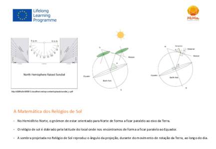 A Matemática dos Relógios de Sol - No Hemisfério Norte, o gnómon de estar orientado para Norte de forma a ficar paralelo ao eixo da Terra. - O relógio de sol é dobrado pela latitude do local onde nos encontramos de