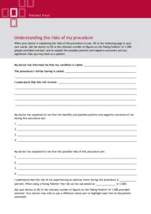 P atient First  Understanding the risks of my procedure When your doctor is explaining the risks of the procedure to you, fill in the following page in your own words. ask the doctor to fill in the relevant number of fig