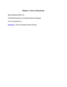 Notes in Army Directives: Army Directive[removed]: Prohibited Substances (Controlled Substance Analogues To be incorporated into AR[removed], The Army Substance Abuse Program