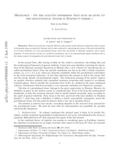 Mechanics. - On the analytic expression that must be given to the gravitational tensor in Einstein’s theory † Note by the Fellow T. Levi-Civita  arXiv:physics[removed]v1 2 Jun 1999