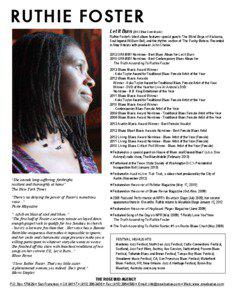 Year of birth missing / Blues Music Award / Blue Corn Music / Ruthie / East Coast Blues & Roots Music Festival / Blues / American folk music / Ruthie Foster