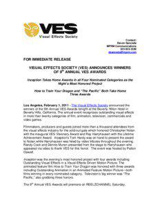 Microsoft Word - VES AWARDS WINNERS RELEASE FINAL