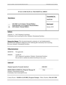 STATE OF CALIFORNIA - HEALTH AND HUMAN SERVICES AGENCY  DEPARTMENT OF SOCIAL SERVICES EVALUATOR MANUAL TRANSMITTAL SHEET