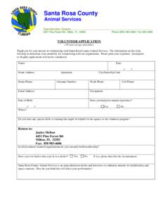 Santa Rosa County Animal Services Dale Hamilton, Director 4451 Pine Forest Rd., Milton, FL[removed]Phone[removed] / Fax[removed]