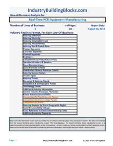 IndustryBuildingBlocks.com Line-of-Business Analysis for: Real-Time PCR Equipment Manufacturing Number of Lines of Business: # of Pages: