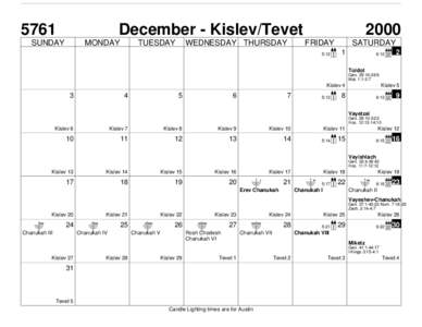 5761  December - Kislev/Tevet SUNDAY