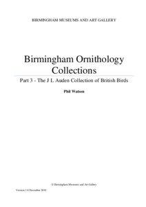 BIRMINGHAM MUSEUMS AND ART GALLERY  Birmingham Ornithology