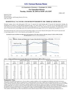 U.S. Census Bureau News U.S. Department of Commerce • Washington D.C[removed]For Immediate Release Tuesday, October 28, 2014 at 10:00 A.M. EDT CB14-187