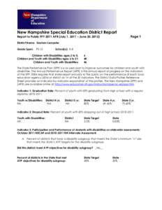 New Hampshire Special Education District Report Page 1 Report to Public FFY 2011 APR (July 1, 2011 – June 30, 2012) District Name: Goshen-Lempster Grade Span: