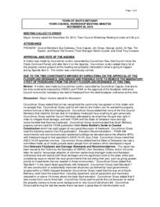 Page 1 of 8  TOWN OF SOUTH BETHANY TOWN COUNCIL WORKSHOP MEETING MINUTES NOVEMBER 20, 2014 MEETING CALLED TO ORDER