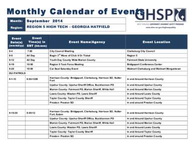 Monthly Calendar of Events Month: September[removed]Region: