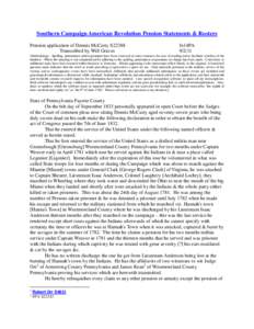 Southern Campaign American Revolution Pension Statements & Rosters Pension application of Dennis McCarty S22388 Transcribed by Will Graves fn14PA[removed]