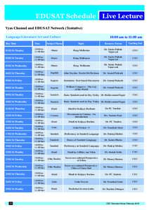 EDUSAT Schedule Live Lecture Vyas Channel and EDUSAT Network (Tentative) Language/Literature/Art and Culture 10:00 am to 11:00 am