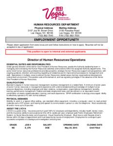 HUMAN RESOURCES DEPARTMENT Physical Address 3107 Joe W. Brown Drive Las Vegas, NV7545