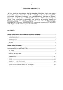 1 Global Social Policy Digest 12.1 The GSP Digest has been produced under the editorship of Alexandra Kaasch with support from the University of Bremen Centre for Social Policy Research. It has been compiled by Bob Deaco