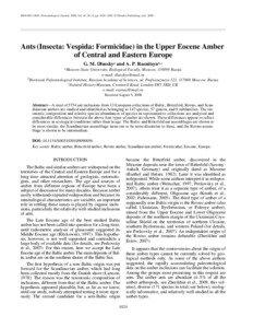 ISSN[removed], Paleontological Journal, 2009, Vol. 43, No. 9, pp. 1024–1042. © Pleiades Publishing, Ltd., [removed]Ants (Insecta: Vespida: Formicidae) in the Upper Eocene Amber