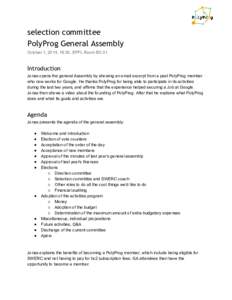    selection committee PolyProg General Assembly October 1, 2014, 18:30, EPFL Room BC 01   