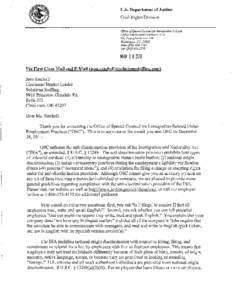 U.S. Department of Justice Civil Rights Division Office ofSpecial Counselfor Immigration-Related Urifalr Employment Practices - NYA 950 Pennsylvania Ave, NW Washington, DC 20530