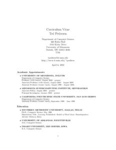 Curriculum Vitae Ted Pedersen Department of Computer Science 320 Heller Hall 1114 Kirby Drive University of Minnesota