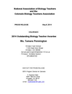 National Association of Biology Teachers and the Colorado Biology Teachers Association PRESS RELEASE