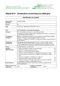 Module E14: Introduction à la technique du câble-grue Identification du module Collaborateur technique  Hanspeter Weber