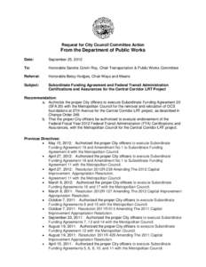 Request for City Council Committee Action  From the Department of Public Works Date:  September 25, 2012