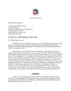 November 18, 2014  Submitted Electronically The Honorable Phyllis C. Borzi Assistant Secretary Employee Benefits Security Administration