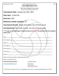 Blackhawk Men’s Club  Mud Volleyball Registration Form 2015