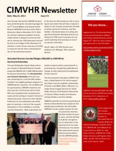 CIMVHR Newsletter Date: May 21, 2013 Issue # 5  Over the past few months CIMVHR has been