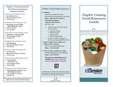 Taylor County Senior Nutrition program Donations for Seniors 60+ Gilman Senior Dining Center  4th & Main Streets