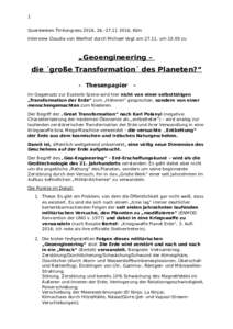 1 Querdenken.TV-Kongress 2016, , Köln Interview Claudia von Werlhof durch Michael Vogt amumzu „Geoengineering – die ´große Transformation´ des Planeten?“