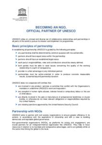      BECOMING AN NGO, OFFICIAL PARTNER OF UNESCO