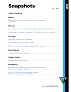 June 1, 2007  Table of Contents Arizona BLM Strengthens Partnerships To Make The United States-Mexico Border Safer .........................................................................................................