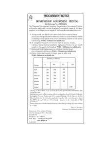 PROCUREMENT NOTICE No - 61 DEPARTMENT OF GOVERNMENT PRINTING  Bid Reference No. : SI
