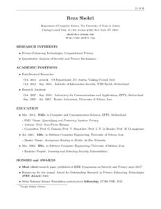 [1 of 4]  Reza Shokri Department of Computer Science, The University of Texas at Austin Visiting Cornell Tech, 111 8th Avenue #302, New York, NY 10011 
