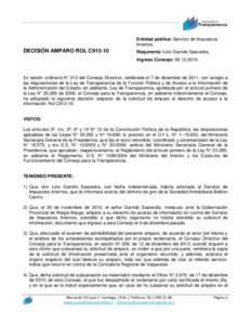 Entidad pública: Servicio de Impuestos Internos. DECISIÓN AMPARO ROL C913-10  Requirente: Lino Garrido Saavedra.