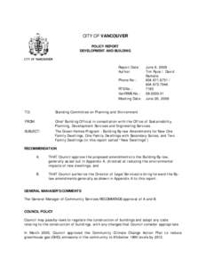 Policy Report The Green Homes Program - Building By-law Amendments for New One Family Dwellings, One Family Dwellings with Secondary Suites, and Two Family Dwellings (in this report (called "New Dwellings"), da