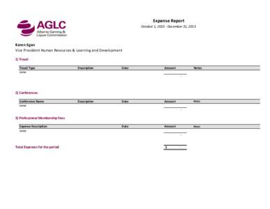 Expense Report October 1, [removed]December 31, 2013 Karen Egan Vice President Human Resources & Learning and Development 1) Travel