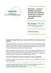 Workshop – Financial Stability and Energy Security in the Americas and Europe: The Role of Transnational Policy Networks