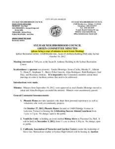 CITY OF LOS ANGELES SYLMAR NEIGHBORHOOD COUNCIL EXECUTIVE OFFICERS PRESIDENT: Don Neal VICE-PRESIDENTS: George Ortega and Kristin Mills